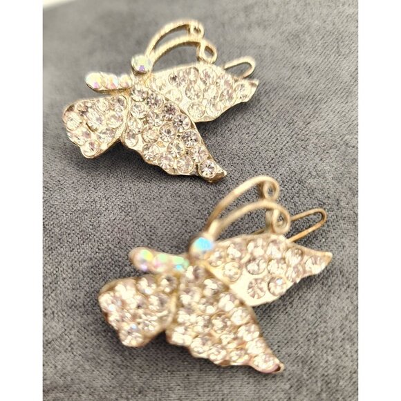 Vintage Silver Tone Rhinestone Butterfly Hair Clips OLD Great Gatsby 30s Era - Picture 2 of 4